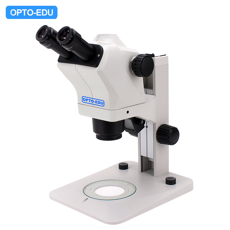 OPTO-EDU Stereo Microscope with Large Zoom Lens 0.6x-5.5x, Zoom Ratio 1:9.1, and 125 mm Working Distance for Life Sciences & Industrial Inspection